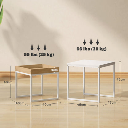 HOMCOM Set of Two Boxy Nesting Tables - White/Wood-Effect 