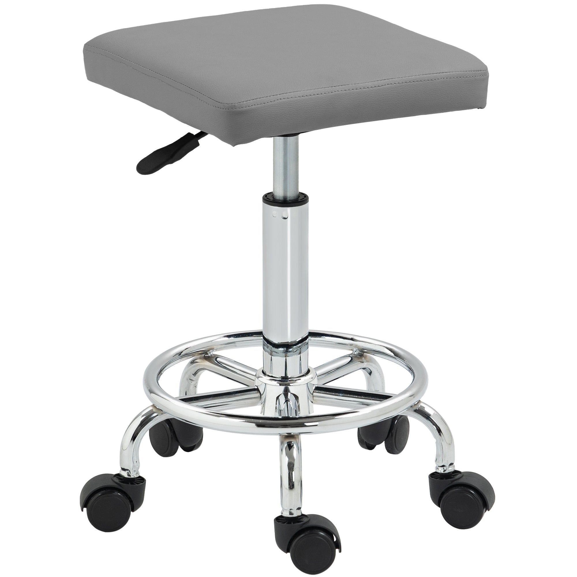 HOMCOM Adjustable PU Leather Rolling Stool - Grey 
