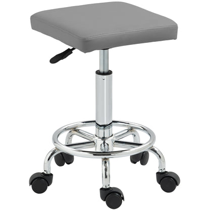 HOMCOM Adjustable PU Leather Rolling Stool - Grey 