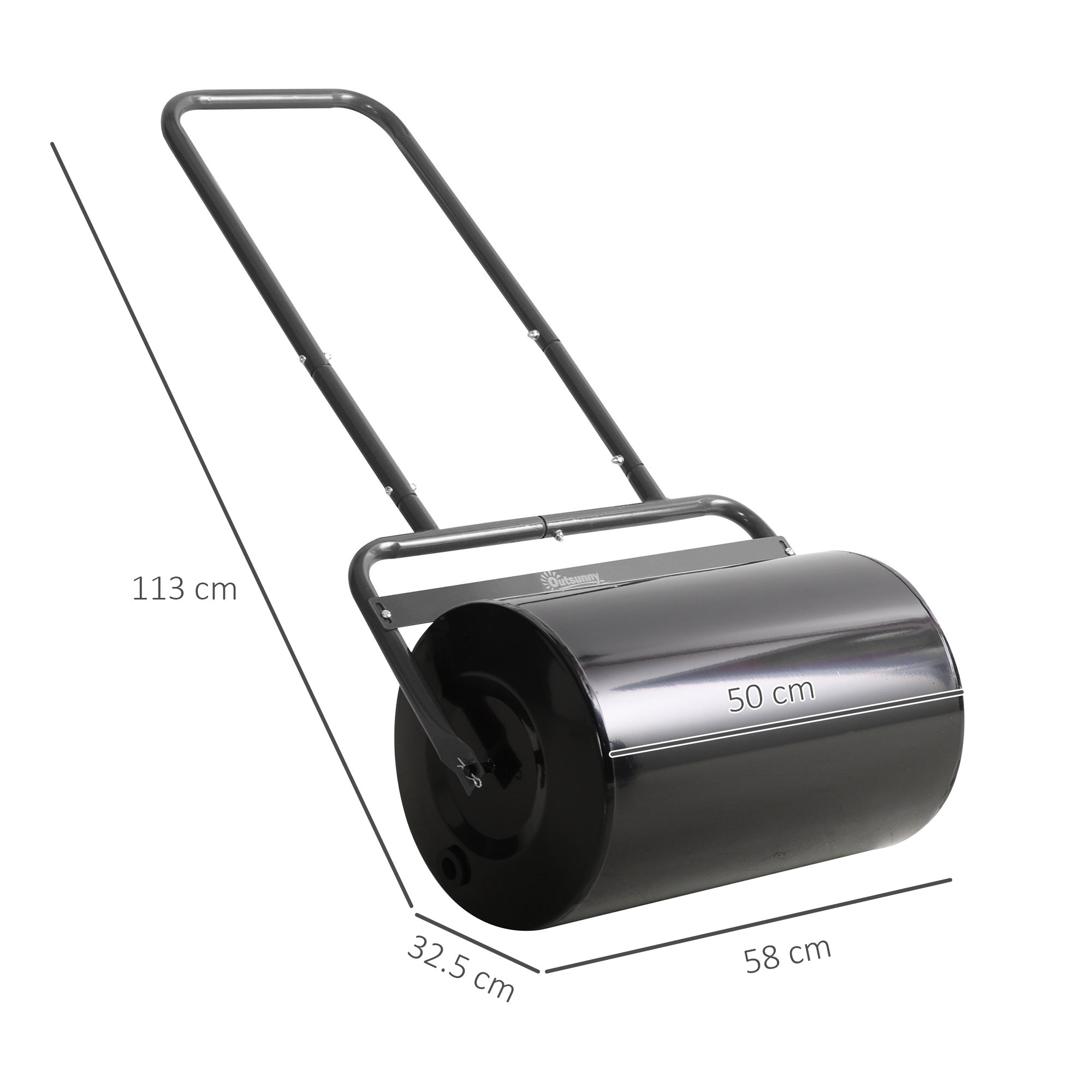 Outsunny 38L Fillable Cylinder Steel Lawn Roller - Black 