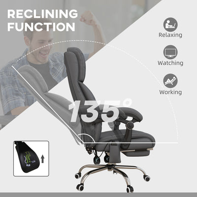 Vinsetto High Back Vibration Massage Office Chair, Heated Reclining PU Leather Computer Chair with Footrest, Grey 