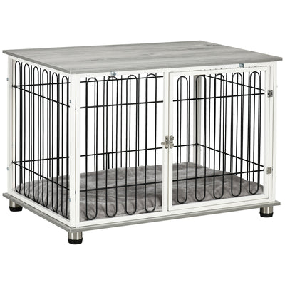 PawHut Indoor Dog Crate Furniture, Side End Table, with Soft Washable Cushion, Lockable Doors, for Small and Medium Dogs 