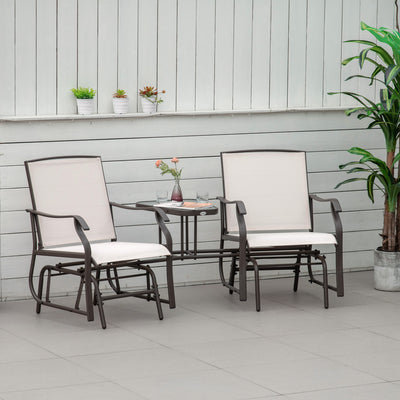 Outsunny Gliding Jack and Jill Seat, with Glass-Top Table - Brown/Beige 