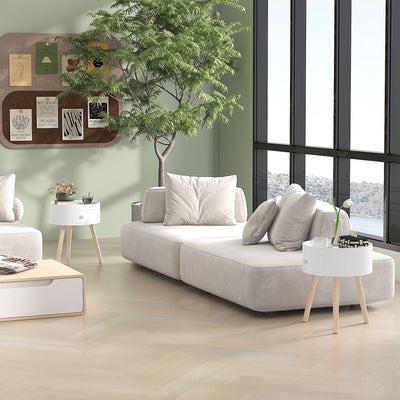 HOMCOM Modern Side Table, Small Coffee Table, Round Bedside Table with Drawer and Wood Legs for Living Room, Bedroom, Set of 2, White 