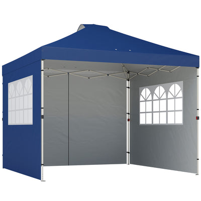Outsunny Pop Up Gazebo Waterproof Height Adjustable Canopy with 3 Sidewalls Wheeled Bag for Parties 3 x 3 m Dark Blue 
