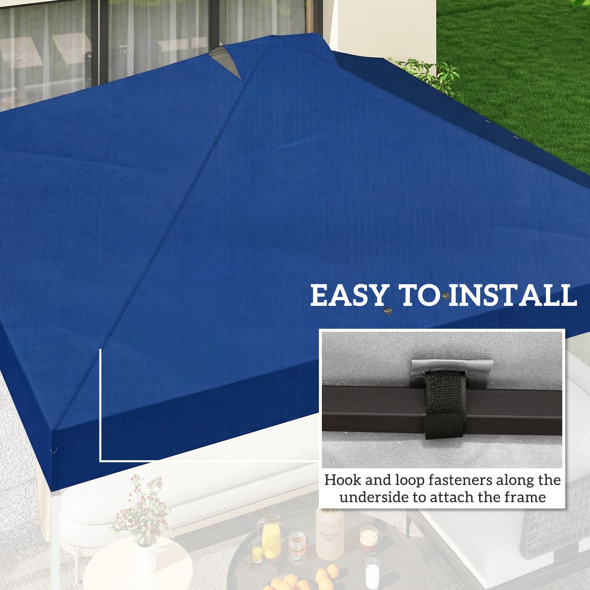 Outsunny Gazebo Roof Replacement UV50+ Waterproof Pop Up Canopy Cover with 8 Drainage Holes 3 x 3 m Blue 