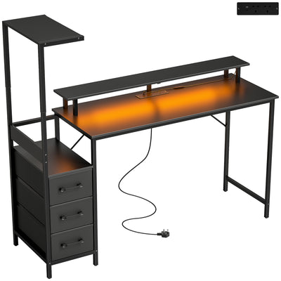HOMCOM 147cm Gaming Desk with Charging Station and Monitor Stand, Computer Table for Home Office with RGB Lights, Black 