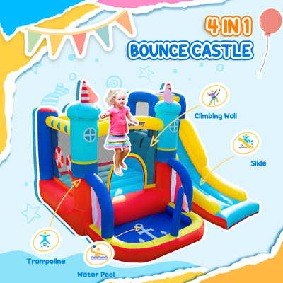 Outsunny 4 in 1 Kids Bouncy Castle Large Sailboat Style Inflatable House Slide Trampoline Water Pool Climbing Wall with Blower Carrybag for Kids Age 3-8, 2.65 x 2.6 x 2m 
