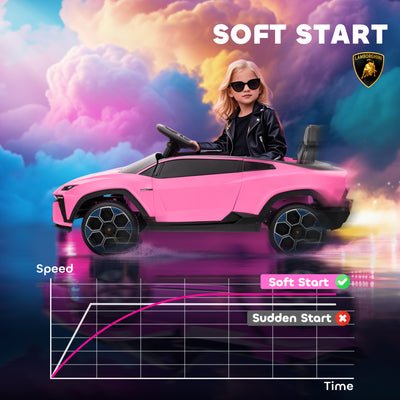 AIYAPLAY 12V Licensed Lamborghini Electric Cars for Kids, Ride On Car with Remote Control for 3-6 Years Old, Pink 