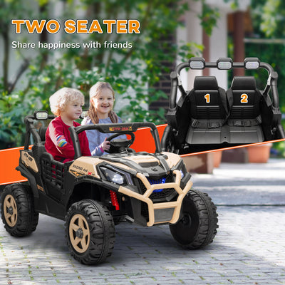 AIYAPLAY 24V 2 Seater Kids Electric Car with Remote Control, Suspension System,  Slow Start, 3 Speeds, for 3-8 Years, Khaki 