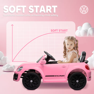 AIYAPLAY Volkswagen Beetle Licensed 12V Ride on Car w/ Remote Control, Suspension Wheels, Soft Start, Lights, Music, Pink 