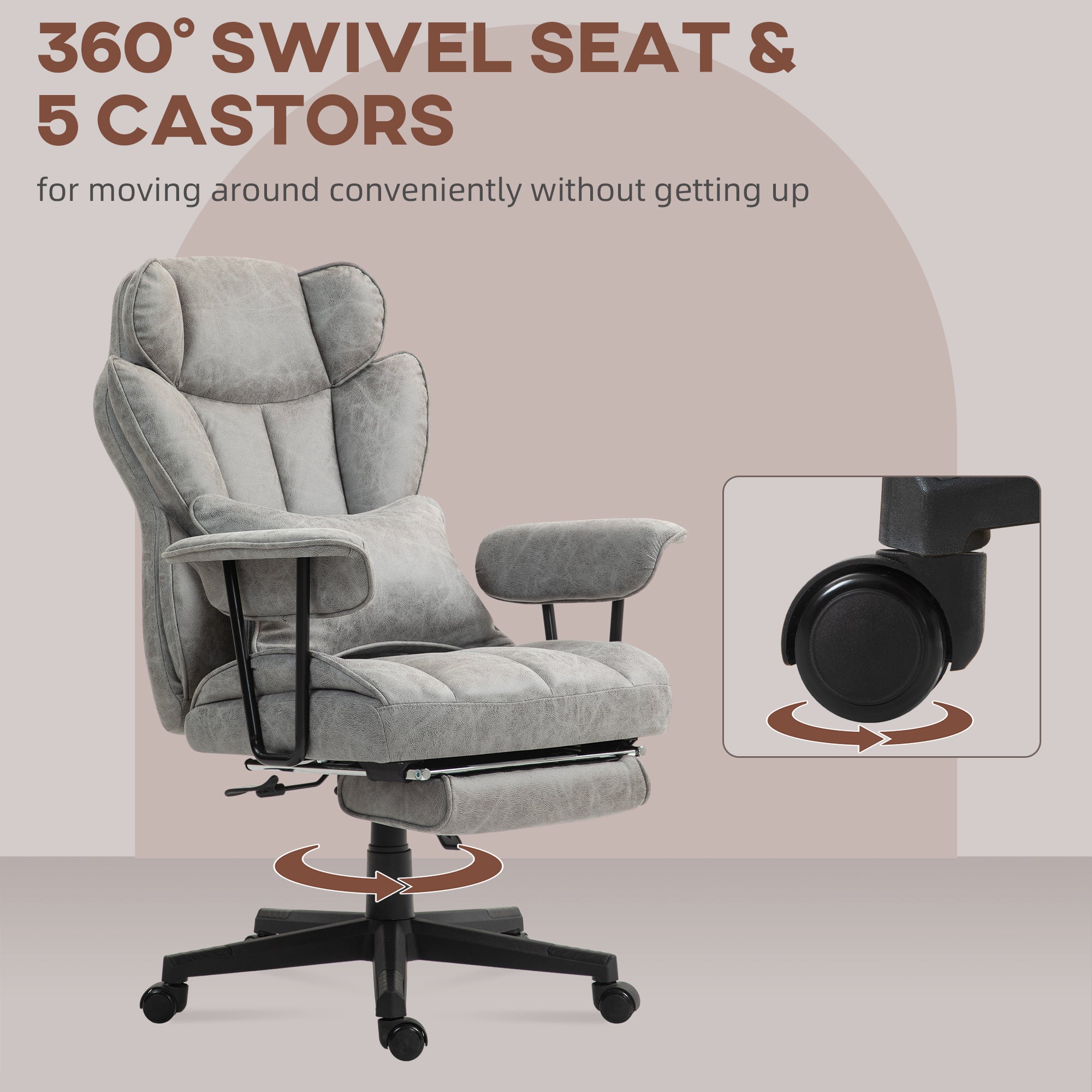 HOMCOM Office Chair with 6 Point Massage and Heat, Ergonomic Desk Chair with Foot Rest, Lumbar Support, Reclining Function and Wide Seat, Height-Adjustable High Back Swivel Rolling for Home, Grey