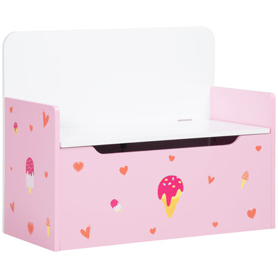 ZONEKIZ 2-in-1 Kids Storage Bench, Toy Box w/ Safety Rod - Pink 