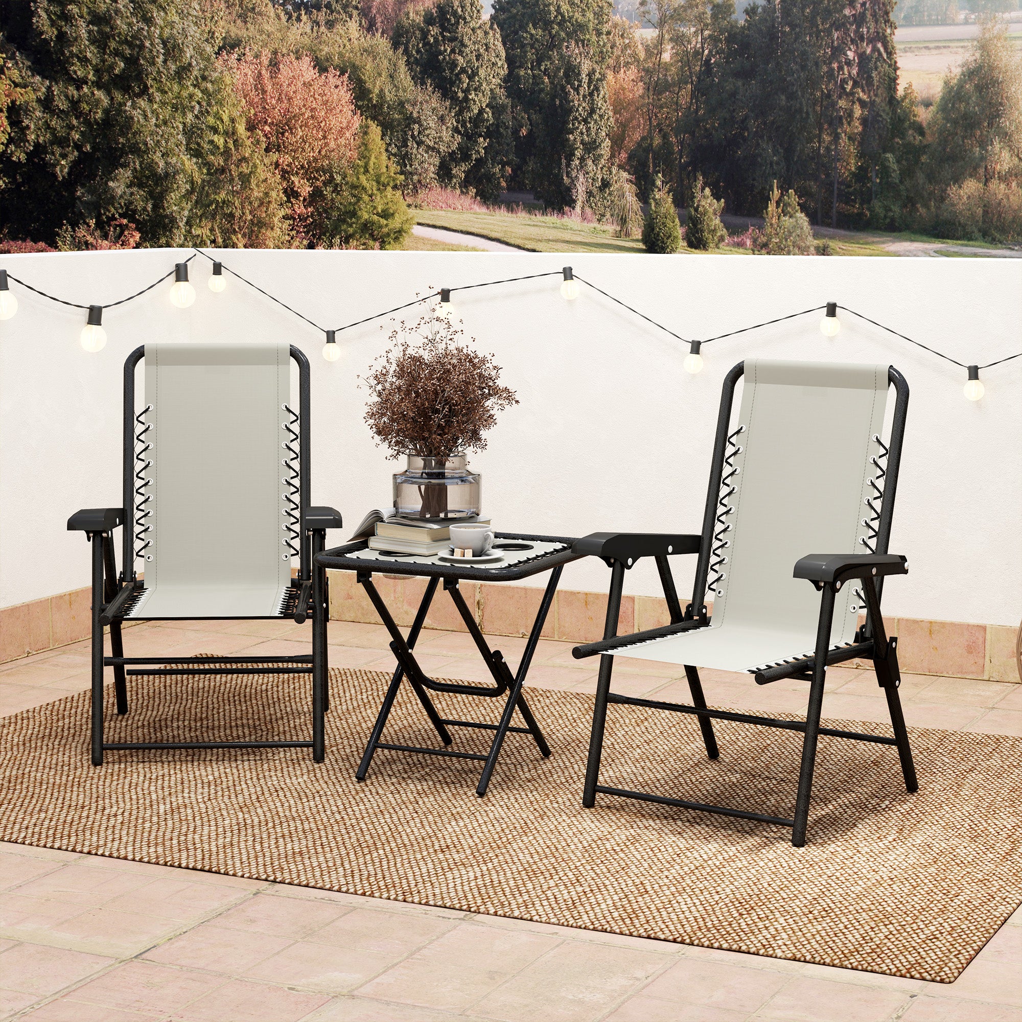Outsunny Three-Piece Garden Table and Chair Set - Cream White 