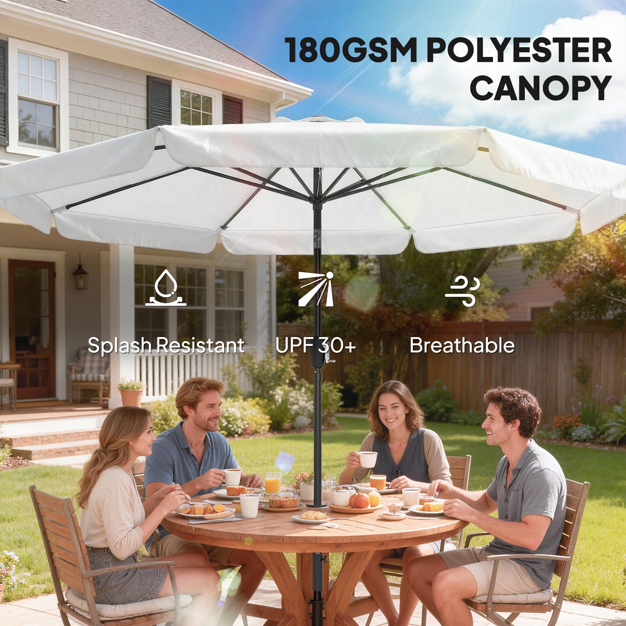 Outsunny 3 m Garden Parasol with Tilt Mechanism & Crank Handle, UPF 30+ Patio Umbrella Outdoor Table Umbrella, Cream White 