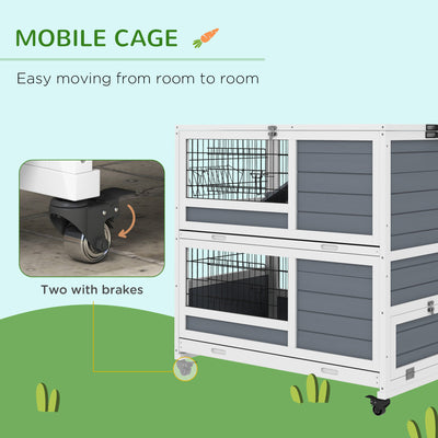 PawHut Double Deckers Guinea Pig Cage, Indoor Rabbit Hutch with Feeding Trough, Trays, Ramps, Openable Top - Grey 