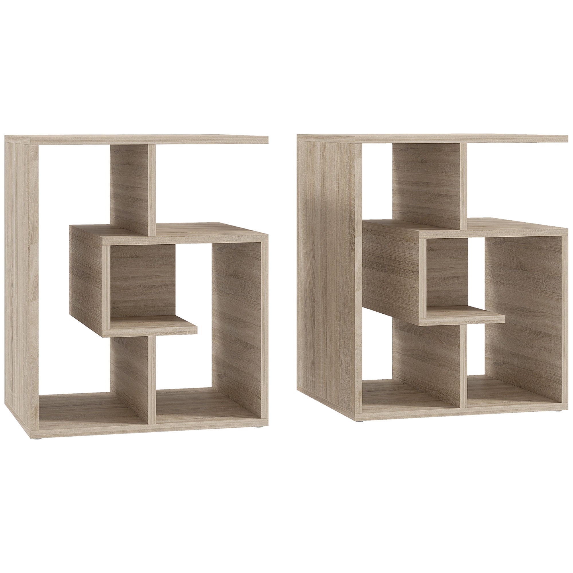 HOMCOM Side Table, 3 Tier End Table with Open Storage Shelves, Living Room Coffee Table Organiser Unit, Set of 2, Oak Colour
