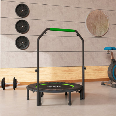 HOMCOM 40" Foldable Mini Fitness Trampoline, with Adjustable Foam Handle, Green 
