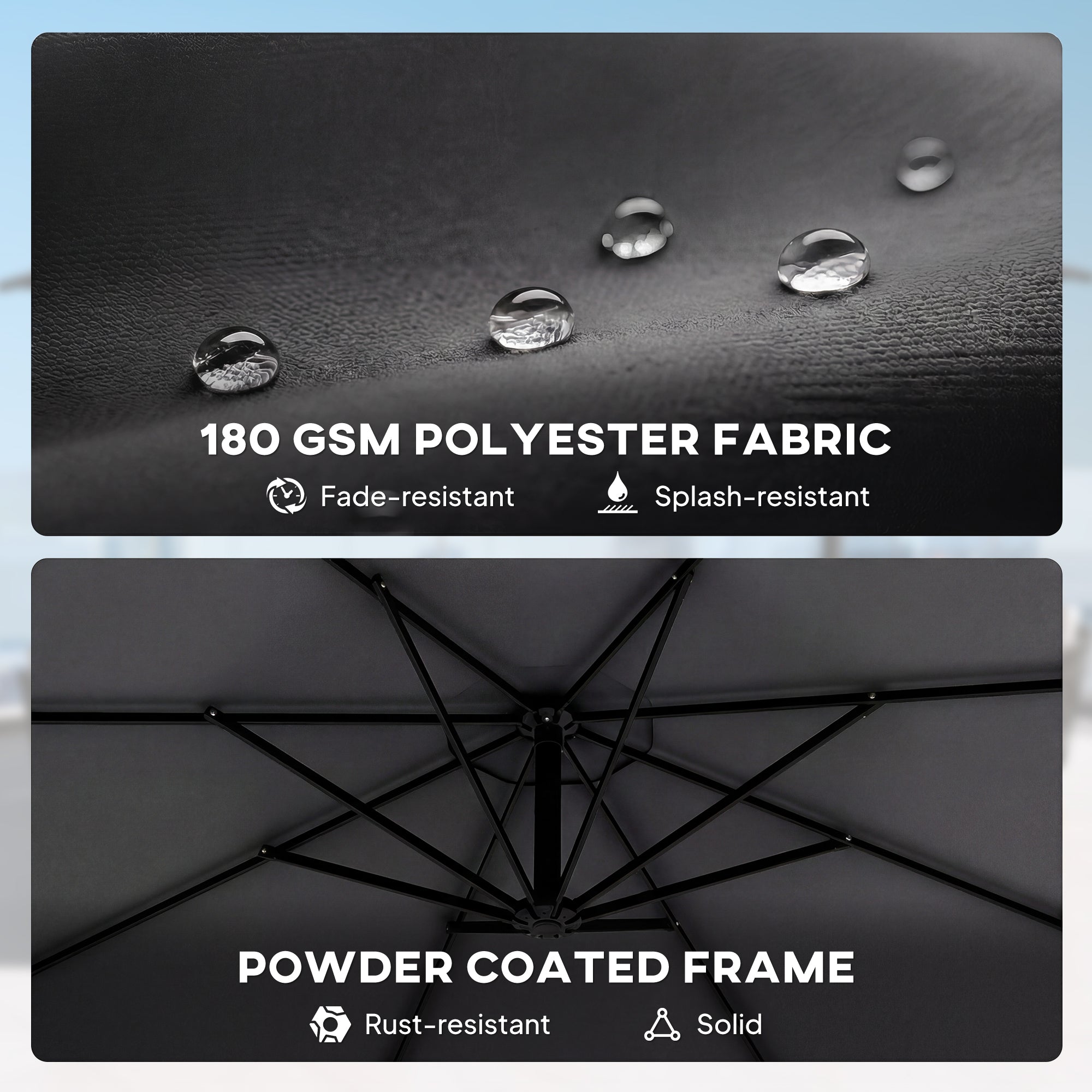 Outsunny 3 m Cantilever Parasol with Protective Cover and Wind Ropes, Banana Parasol with Crank Handle, Black 