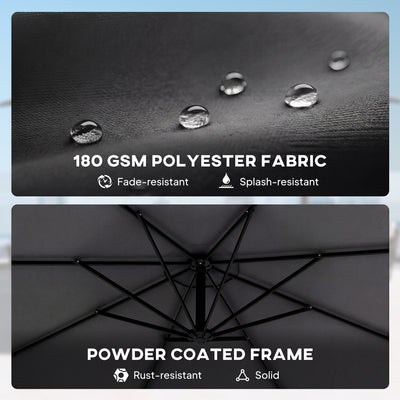 Outsunny 3 m Cantilever Parasol with Protective Cover and Wind Ropes, Banana Parasol with Crank Handle, Black 