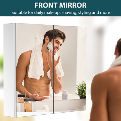 HOMCOM Bathroom Mirror Cabinet, Stainless Steel Wall Mounted  Bathroom Storage Cabinet with Double Doors, 60x55cm 