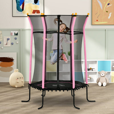 HOMCOM Kids Trampoline Mini Bouncer with Enclosure Safety Net For Ages 3-10 Years - Pink 