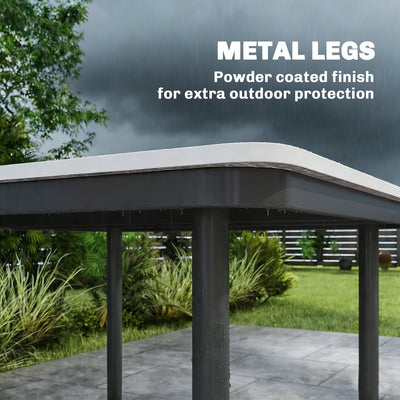 Outsunny Garden Dining Table for 4, 85 cm Square Outdoor Table with Umbrella Hole, Faux Wood Top, Metal Legs, Light Grey 