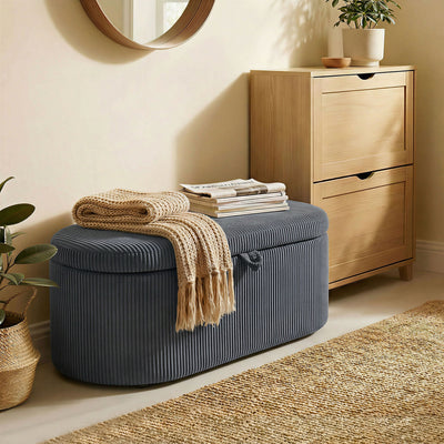 HOMCOM Storage Ottoman, Corduroy Upholstered Ottoman Storage Box with Padded Seat, 105 x 51 x 49 cm, Dark Grey 