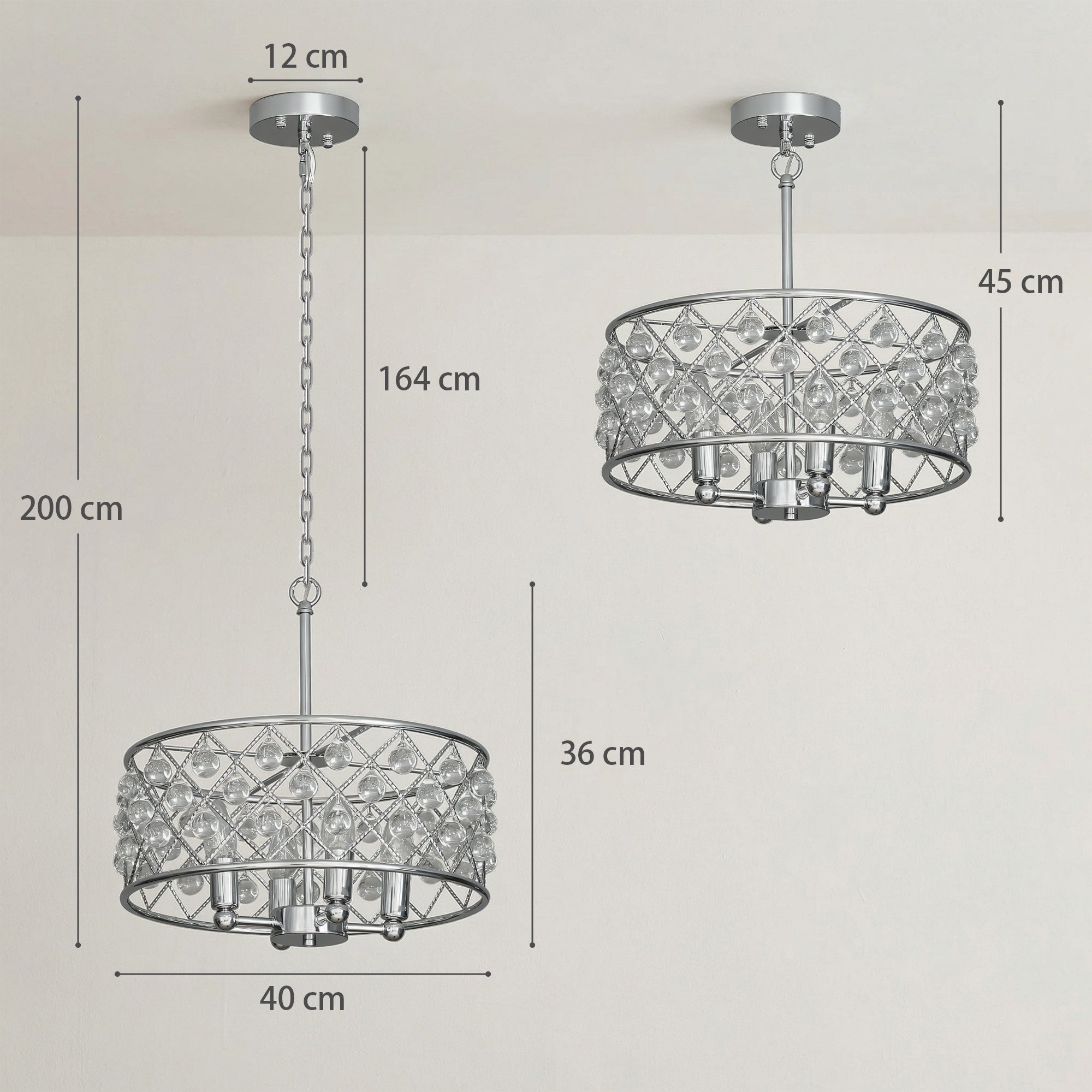 HOMCOM 51 Crystallite Four-Bulb Chandelier - Silver-Tone 