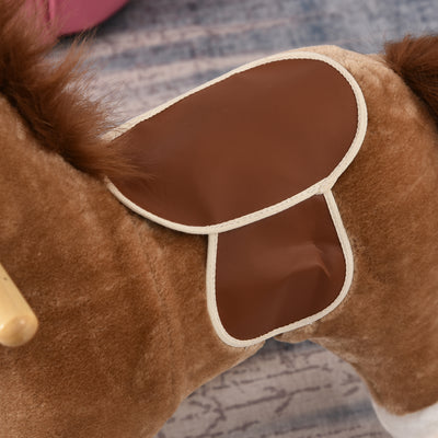HOMCOM Kids Plush Rocking Horse w/ Sound Moving Mouth Wagging Tail Children Rocker Ride On Toy Gift 3-6 Years Brown 