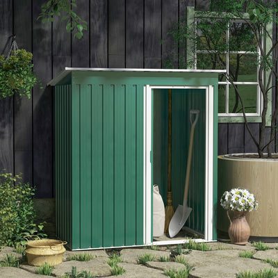 Outsunny 5 x 3ft Garden Storage Shed with Sliding Door and Sloped Roof Outdoor Equipment Tool, Green 