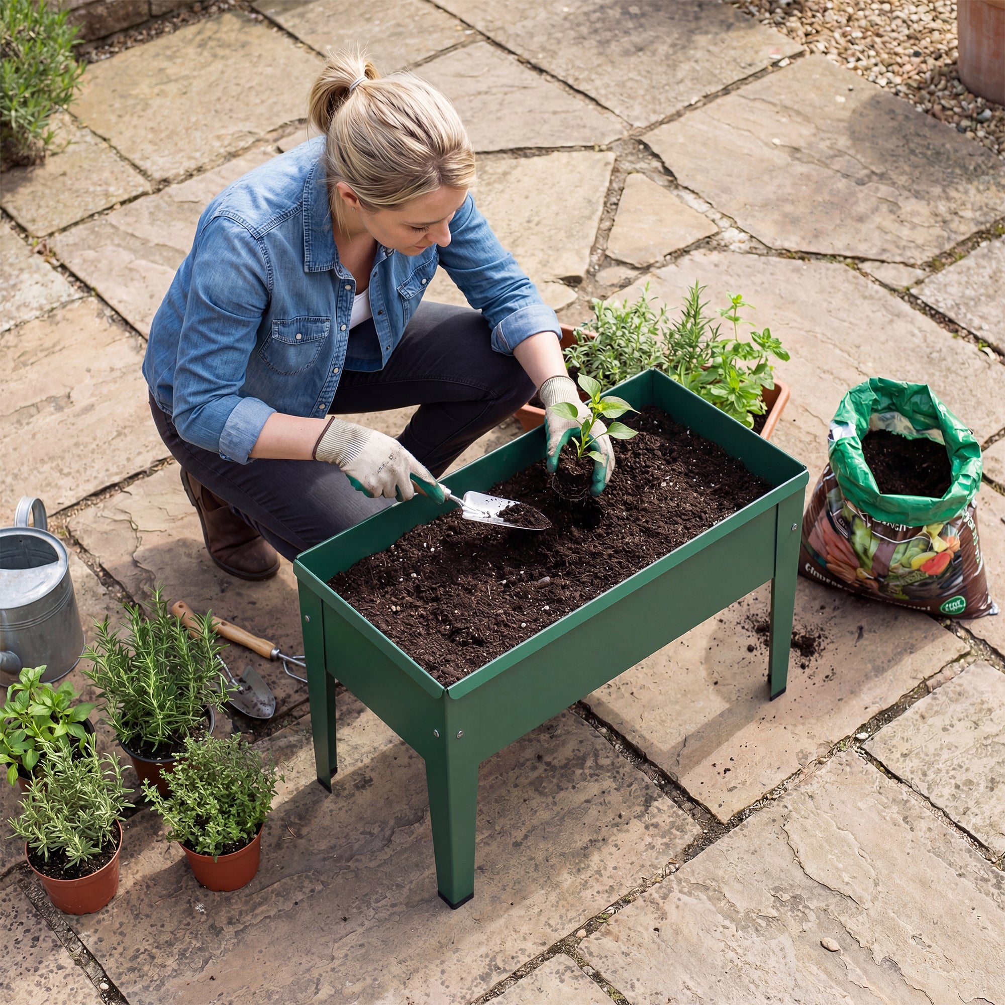 Outsunny Raised Planter, Metal Raised Garden Bed on Legs with Drainage Hole and Foot Covers, Green 