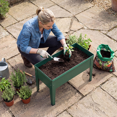 Outsunny Raised Planter, Metal Raised Garden Bed on Legs with Drainage Hole and Foot Covers, Green 