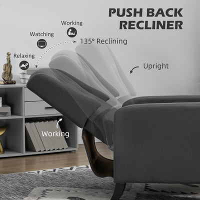 HOMCOM Wingback Recliner Chair for Home Theater, Button Tufted Microfibre Cloth Reclining Armchair with Leg Rest, Deep Grey 