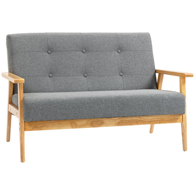 HOMCOM 2 Seater Sofa Modern Linen Fabric Upholstery Tufted Couch with Rubberwood Legs for Living Room and Kitchen, Dark Grey 