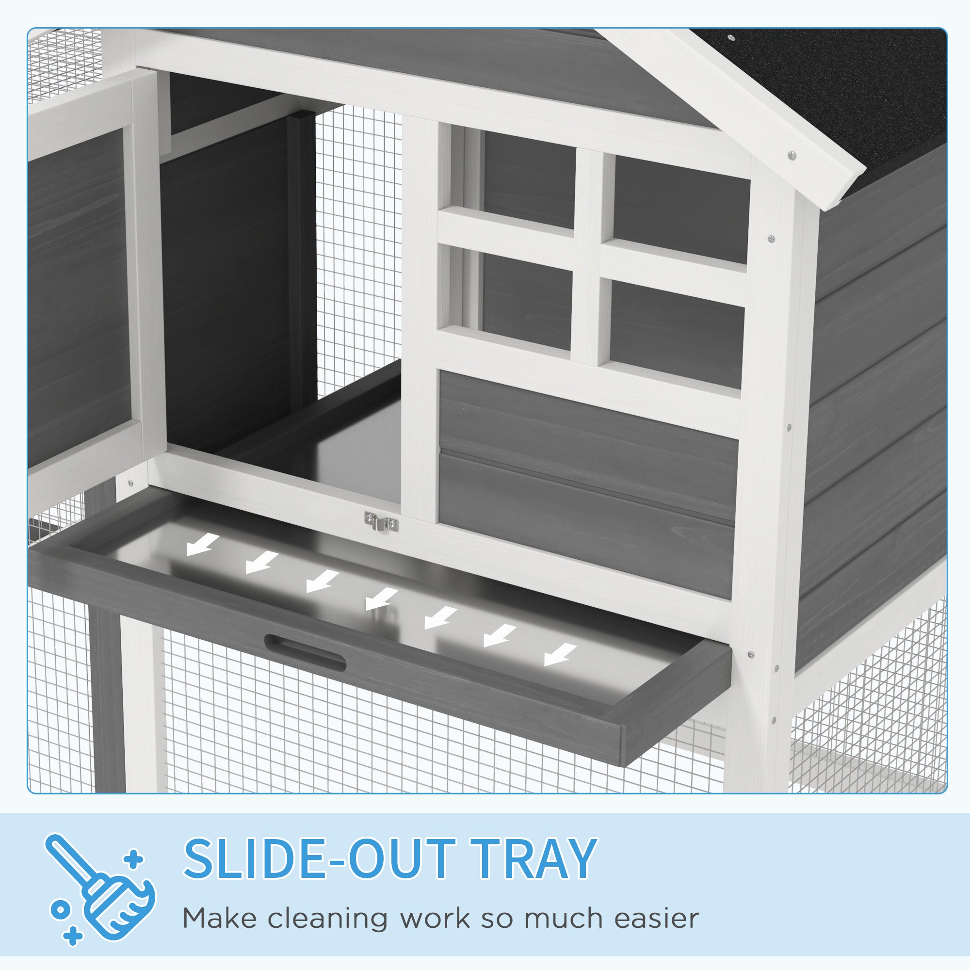 PawHut Rabbit Hutch Outdoor Wooden Guinea Pig Hutch Rabbit Run Bunny Cage Small Animal House Pull-Out Tray, Grey, 122 x 62.6 x 92 cm 