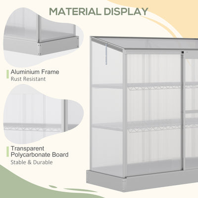 Outsunny 3 Tier Greenhouse Garden Outdoor Cold Frame Plant Flower Growth Transparent Polycarbonate Board Openable Roof Sliding Door w/ Foundation 131L x 58W x 140H cm 