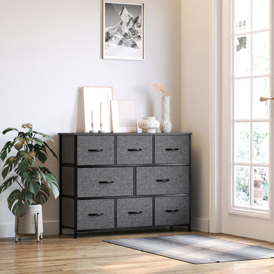 HOMCOM Chest of Drawers with 8 Foldable Drawers, 3-Tier Fabric Bedroom Dresser, Clothes Storage Unit for Bedroom Living Room, Dark Grey 