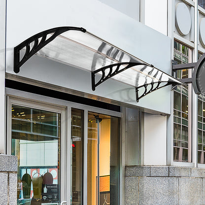 Outsunny 75 x 195 cm Curved Door Window Awning Canopy, Polycarbonate Cover Front Door Outdoor Patio, UV Rain Snow Protection Shelter, Clear 