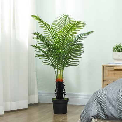 HOMCOM 120cm Artificial Areca Palm Tree with 9 PE Leaves, Decorative Artificial Plant with Plastic Pot and Flocked Soil, Fake Plant for Home Office Decor, Green