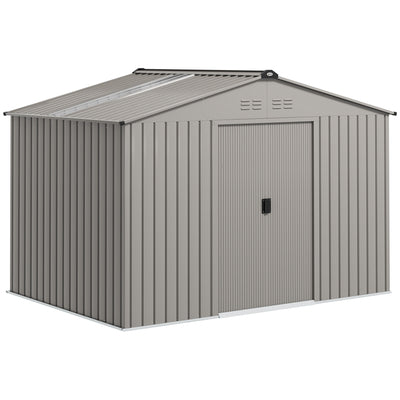 Outsunny Garden Storage Shed, Metal Outdoor Storage Shed House with Foundation Kit, Ventilation, Doors, 9 x 6FT, Grey 