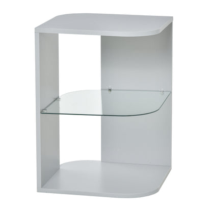 HOMCOM Modern Side Table Three Layer Bedside Table Nightstand with 2 Storage Shelves, for Living room, Bedroom, Grey 