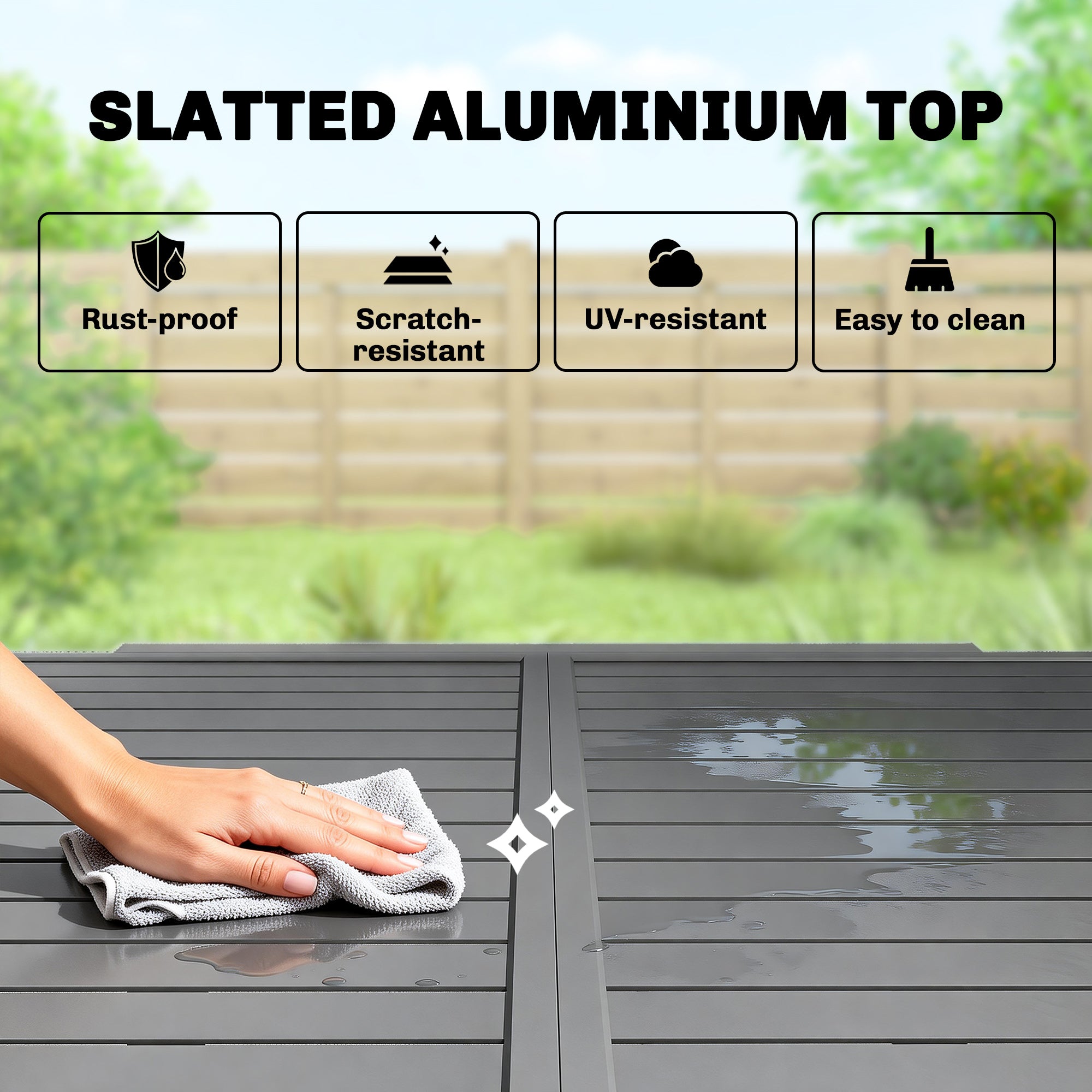 Outsunny Extending Garden Table for 4-8 People, Aluminium Outdoor Dining Table with Slatted Top, Dark Grey 