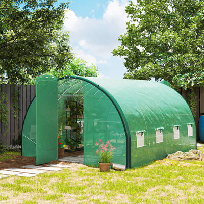 Outsunny 4 x 3(m) Polytunnel Greenhouse, with Windows and Doors - Green 