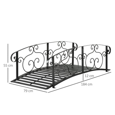 Outsunny 184cm Metal Arch Garden Garden Bridge, Safety Siderails, Arc Footbridge for Garden Creek, Stream, Pond, Black 