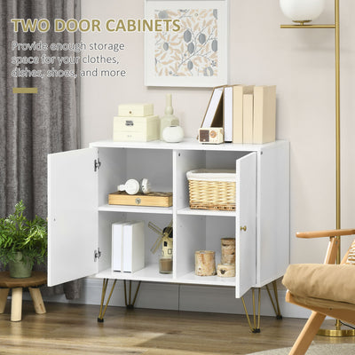 HOMCOM Storage Cabinet Slim Sideboard with Golden Hairpin Legs Adjustable Shelves for Living Room Dining Room Hallway White 
