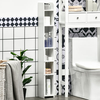 kleankin Modern Bathroom Storage Cabinet, Freestanding Tall Bathroom Cabinet with Open Shelves and 3 Cupboards with Door, for Bedroom Hallway, White 