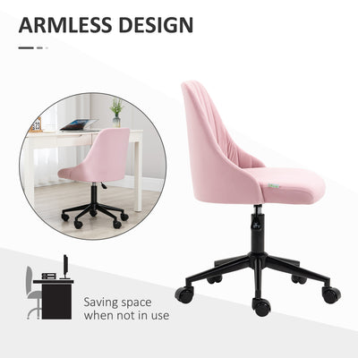 Vinsetto Velvet-Feel Armless Office Chair - Pink 