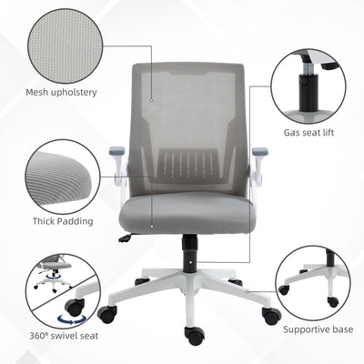 Vinsetto Mesh Office Chair, Desk Chair with Lumbar Support, Flip-up Armrest, Swivel Wheels, Adjustable Height, Grey 