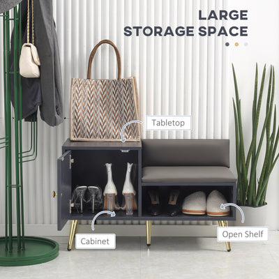 HOMCOM Shoe Storage Unit, with Padded Seat - Grey 